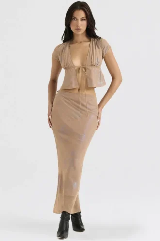 Maia Shimmer Cafe Au Lait Tie Front Toppar