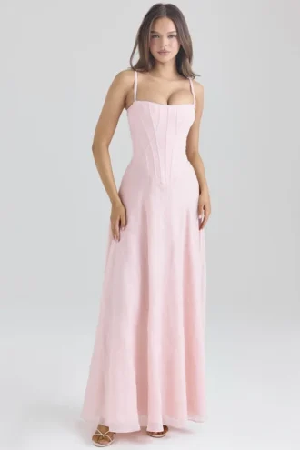 Esme Blush Pink Lurex Chiffon Maxi Klänning