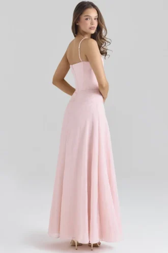 Esme Blush Pink Lurex Chiffon Maxi Klänning