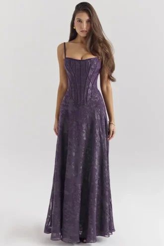 Esme Grape Lurex Chiffon Maxi Klänning