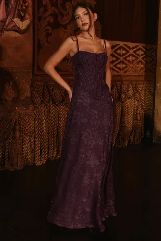 Esme Grape Lurex Chiffon Maxi Klänning