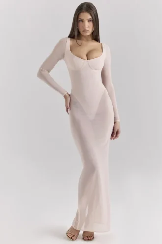 Everly Blush Mesh Maxi Klänning med Bodys
