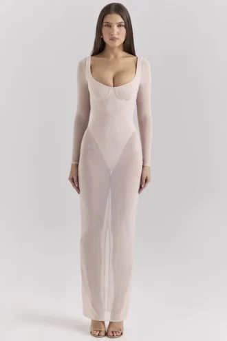 Everly Blush Mesh Maxi Klänning med Bodys
