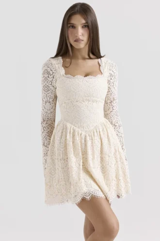 Fae Cream Lace Long Sleeve Mini Klänning