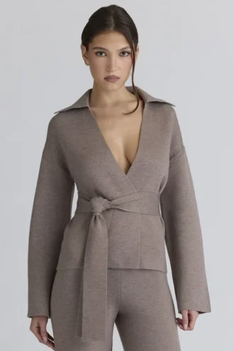 Fallon Taupe Wool Wrap Contour Jackor