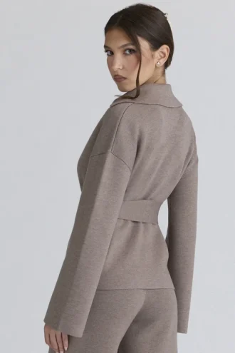 Fallon Taupe Wool Wrap Contour Jackor