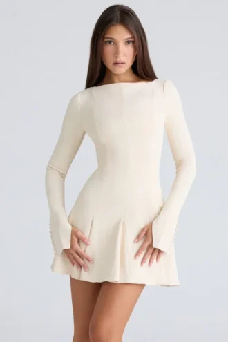 Francesca Vintage Cream Stretch Crepe Godet Mini Klänning
