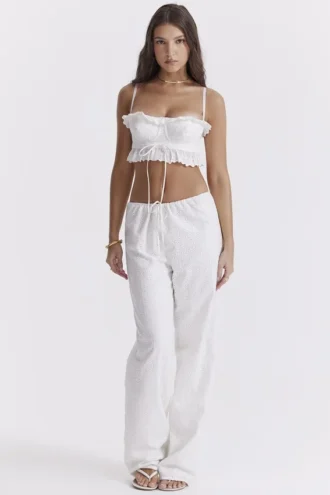 Frankie vita byxor i broderie anglaise