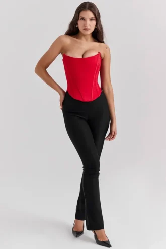 Genevieve Scarlet Satin Lace Back Korsetter