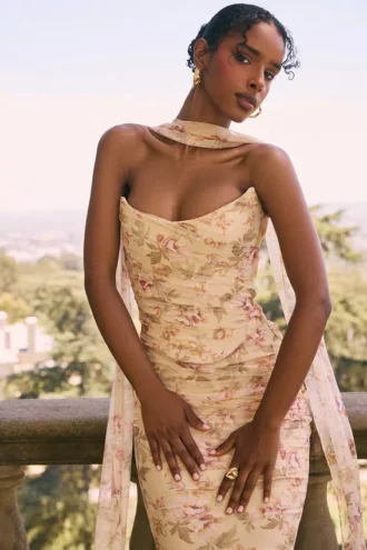 Hallie Honeyflower Print Strapless Korsetter With Halsdukar