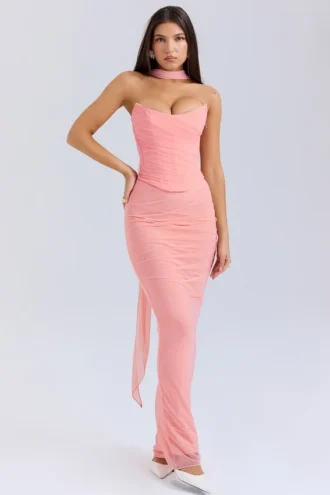 Hallie Peach Strapless Korsetter med halsdukar