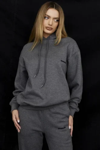 Halo mörkgrå oversized-hoodie i bomullsfleece