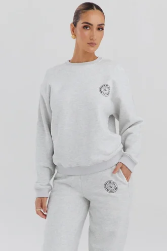 Haze ljusgrå melerad sweatshirt med rund hals