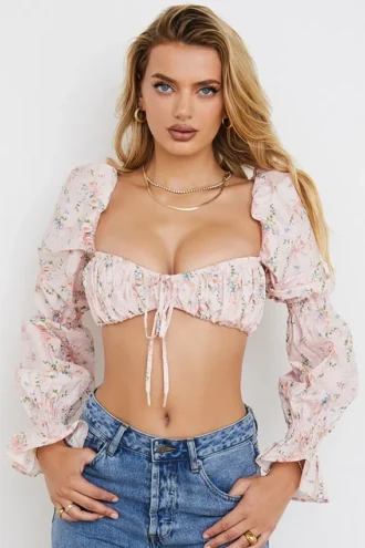 Henrietta rosa blommig bralette-toppar