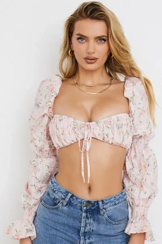 Henrietta rosa blommig bralette-toppar