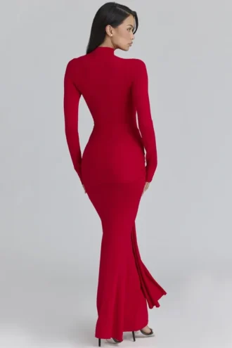 Imogen Scarlet Red Hip Drape Maxi Klänning