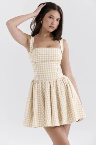 Isadora Gingerbread Gingham miniklänning