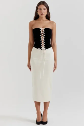 Jaina svart & vintagebeige strapless korsetter