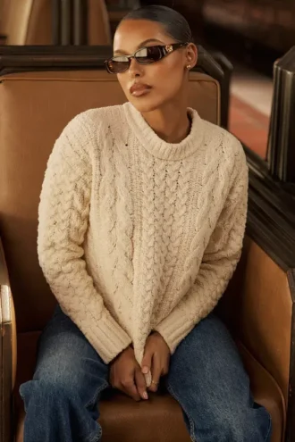 Jasper Cream Chunky Cable Knit Tröja