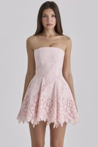 Jemima Pink Strapless Cut Out Broderie Anglaise Mini Klänning