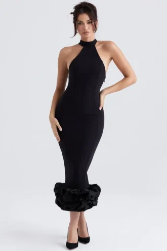 Juniper svart peplum-midiklänning