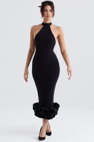Juniper svart peplum-midiklänning