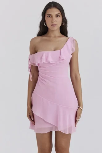 Kalena Cotton Candy Off Shoulder Mini Klänning