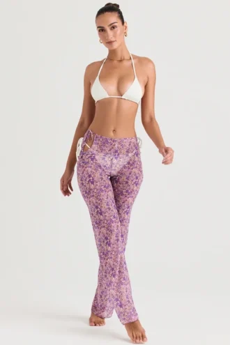 Keala Violet Floral Cutout-byxor