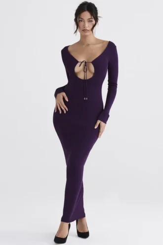 Keana Grape Ribbed Knit Maxi Klänning