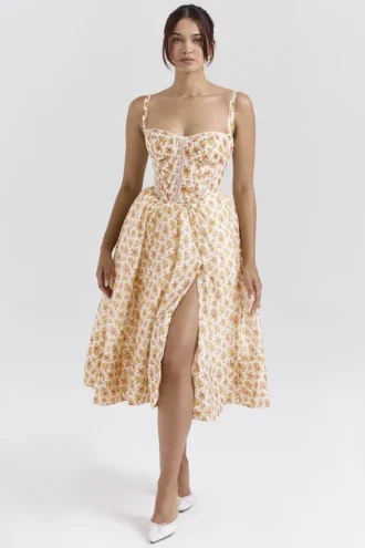 Kelly Royal Rose Print Korsetter Midi Sommarklänning