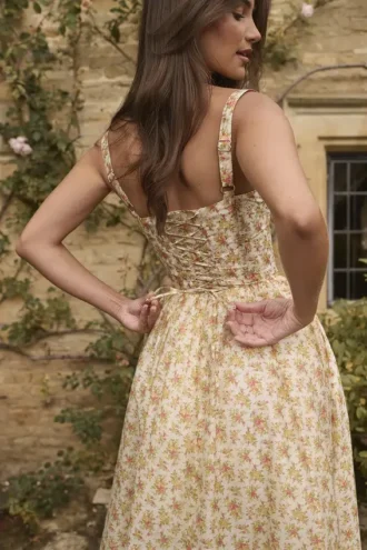 Kelly Royal Rose Print Korsetter Midi Sommarklänning