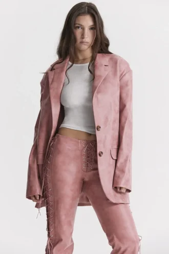 Kiera Oversized-kavajer i varmrosa veganskt läder