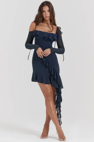 Kiki French Navy Ruffle Mini Klänning