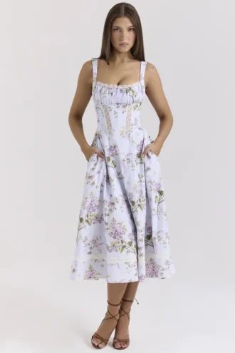 Kim Lilac Floral Cotton Midi Sommarklänning