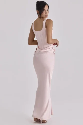 Kira Blush Pink Satin Gathered Maxi Klänning