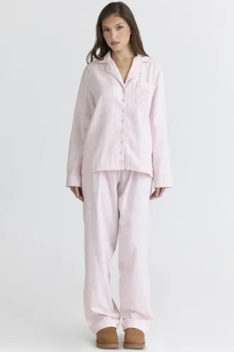 Klassiska pyjamas i rosa rutigt borstat bomull Set