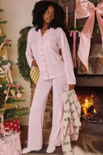 Klassiska pyjamas Rosa mjuk modalpyjamas Set