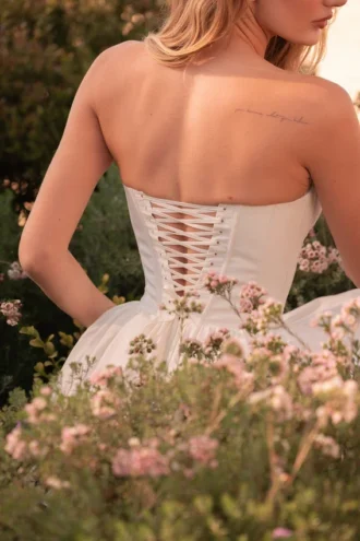 Kristiana Ivory Cotton Strapless Korsetter Mini Klänning