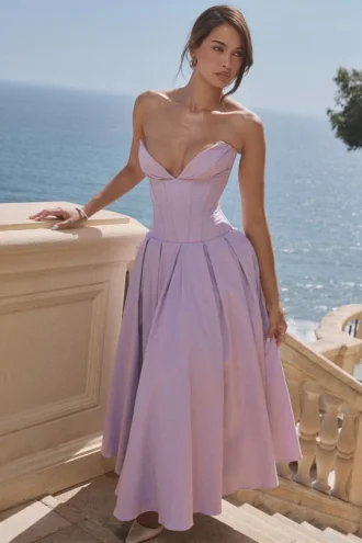Lady Orchid Twill Strapless Tulle Midi Klänning