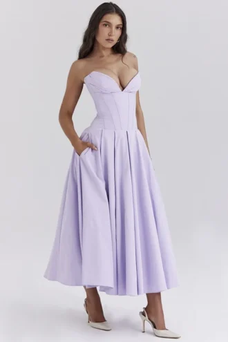 Lady Orchid Twill Strapless Tulle Midi Klänning