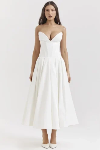 Lady White Strapless Midi Klänning
