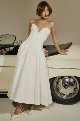 Lady White Strapless Midi Klänning
