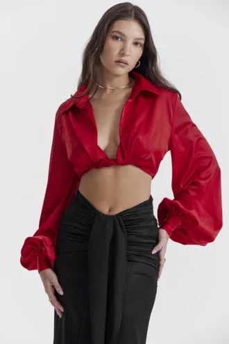 Laraine Cherry Silk Blouson Toppar