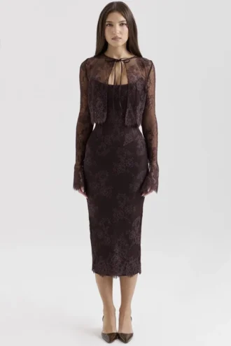 Larra Bitter Chocolate Lace Korsett Klänning Midi & Bolero
