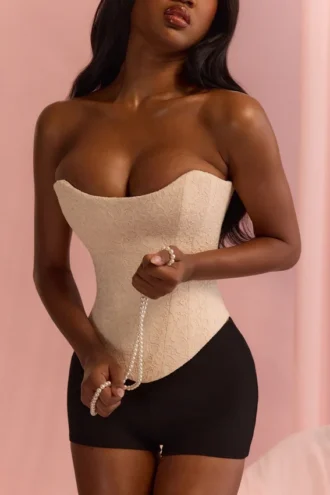 Larra Vintage Ivory Strapless Lace Korsetter Toppar