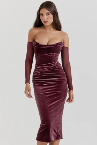 Leora Mulberry strapless midiklänning