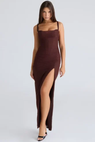 Lini burgundy stretch mesh maxiklänning