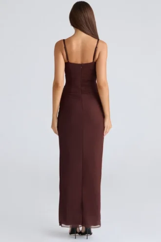 Lini burgundy stretch mesh maxiklänning
