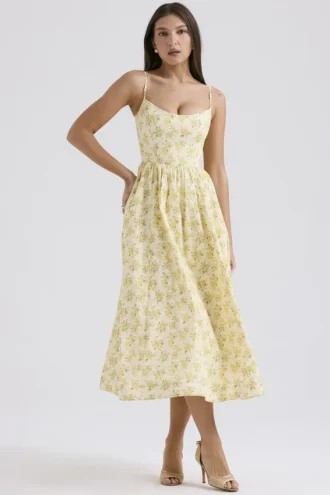 Lolita Buttercup Vintage Floral Print Cotton Korsetter Sommarklänning
