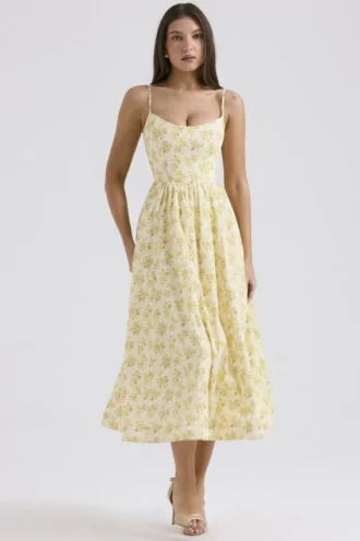 Lolita Buttercup Vintage Floral Print Cotton Korsetter Sommarklänning